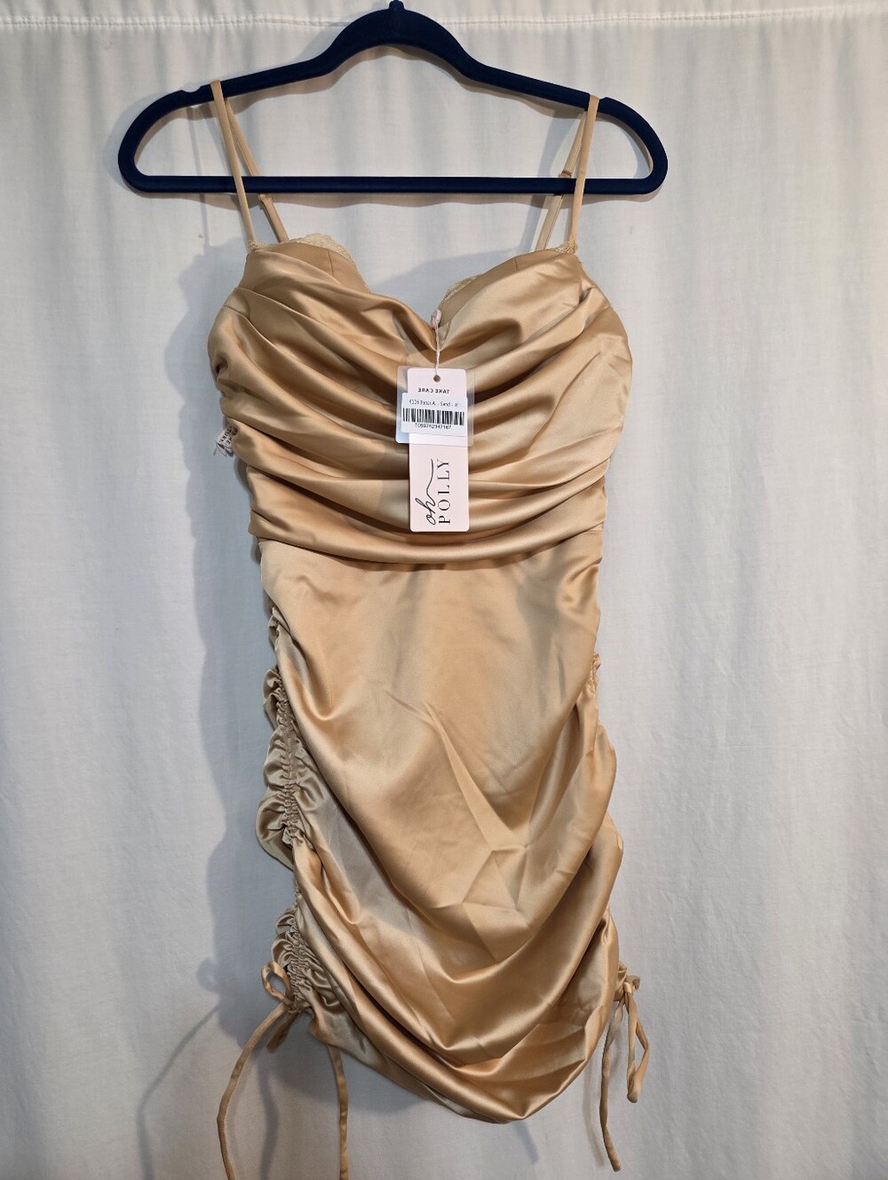Oh Polly Champagne Satin Ruched Slip Dress Size 4 NWT